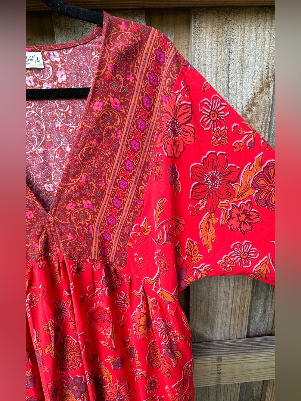 Natural Life Red Floral Boho Dress Size Large - Picture 3 of 6